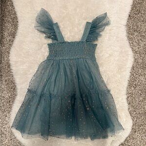 Zunie Teal and Gold Sparkle Kids Dress
